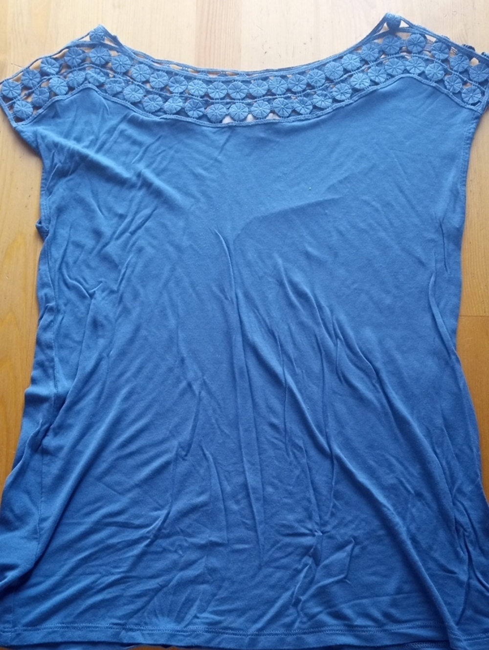 LOFT Blue Crochet Yoke Tunic Top